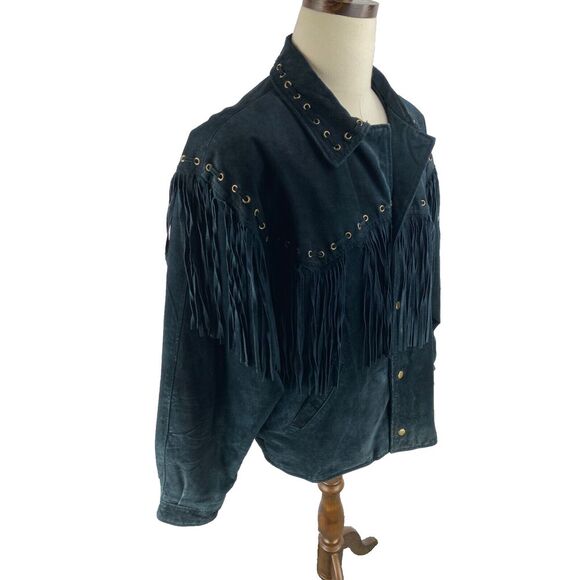 VTG Beyond Leather Mens Western Black Fringe Suede Jacket SZ XL 80s Flaws‎ - Picture 4 of 13